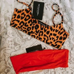 NWT Cheetah Print and Red Bandeaux Bikini Tops